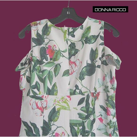 DONNA RICCO NEW Romantic Floral Cold Shoulder V-Neck Sheath Dress 10 - Picture 10 of 12